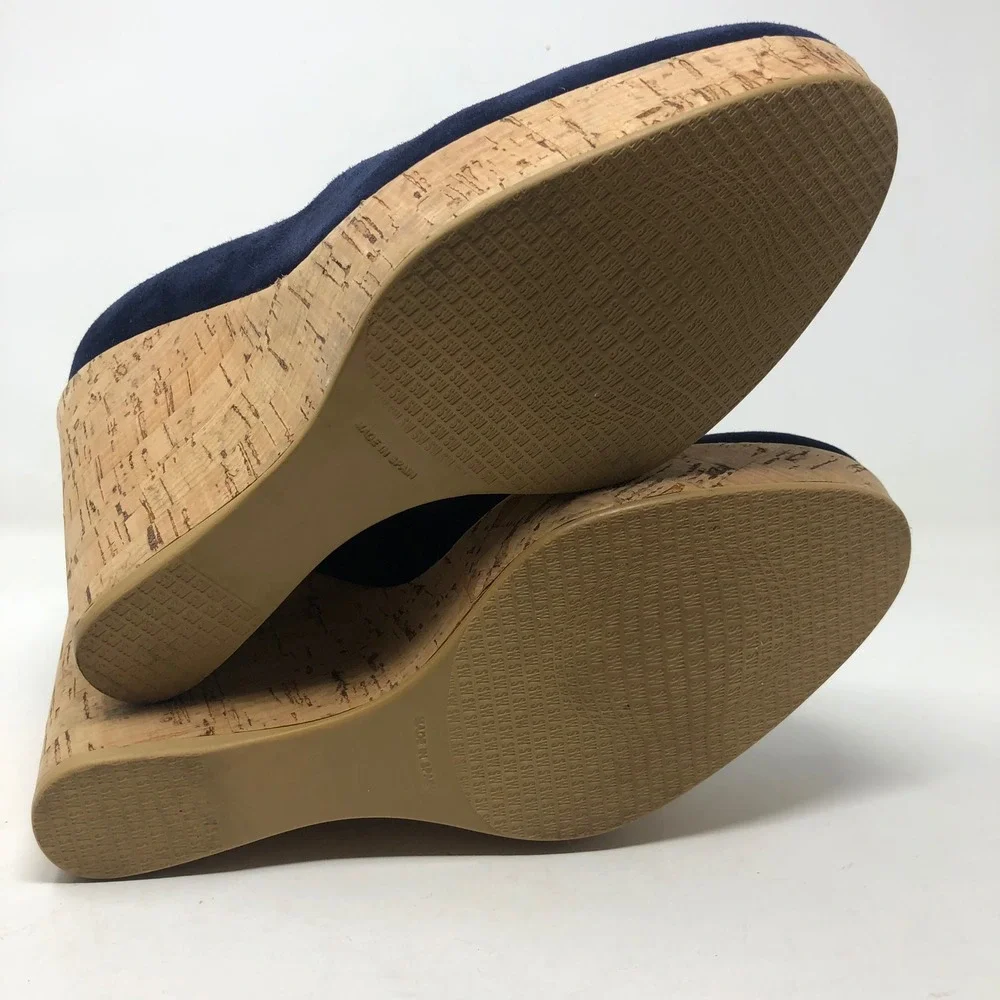 Stuart Weitzman Wedge Pumps Womens 9.5 Navy Blue Suede Cork Platform